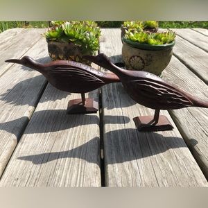 2 Vintage Wood Carvings Birds Sculptures Mahogany / Jamaica Folk Art